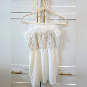 Feather White Sparkly Short Dress Brand New Small
